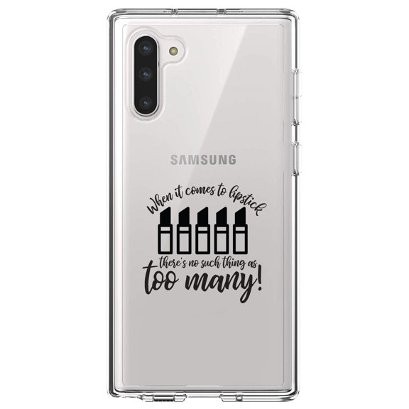 DistinctInk Clear Shockproof Hybrid Case for Samsung Galaxy Note 10 (6.3" Screen) - TPU Bumper Acrylic Back Tempered Glass Screen Protector - When It Comes to Lipstick, Never Too Many