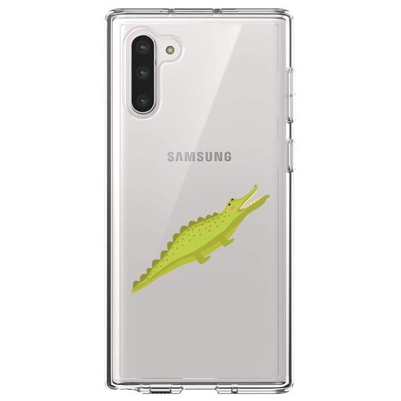 DistinctInk Clear Shockproof Hybrid Case for Samsung Galaxy Note 10 (6.3" Screen) - TPU Bumper Acrylic Back Tempered Glass Screen Protector - Cute Cartoon Alligator