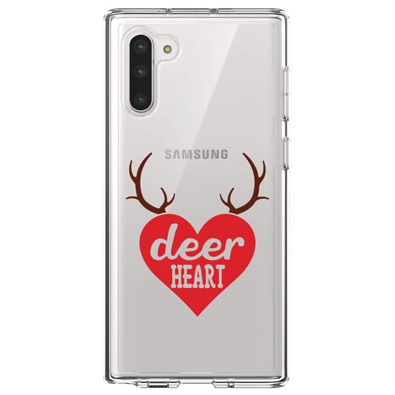 DistinctInk Clear Shockproof Hybrid Case for Samsung Galaxy Note 10 (6.3" Screen) - TPU Bumper Acrylic Back Tempered Glass Screen Protector - Deer Heart - Red Antlers