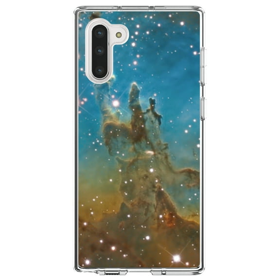 DistinctInk Clear Shockproof Hybrid Case for Samsung Galaxy Note 10 (6.3" Screen) - TPU Bumper, Acrylic Back, Tempered Glass Screen Protector - Eagle Nebula Blue Green - Astronomy