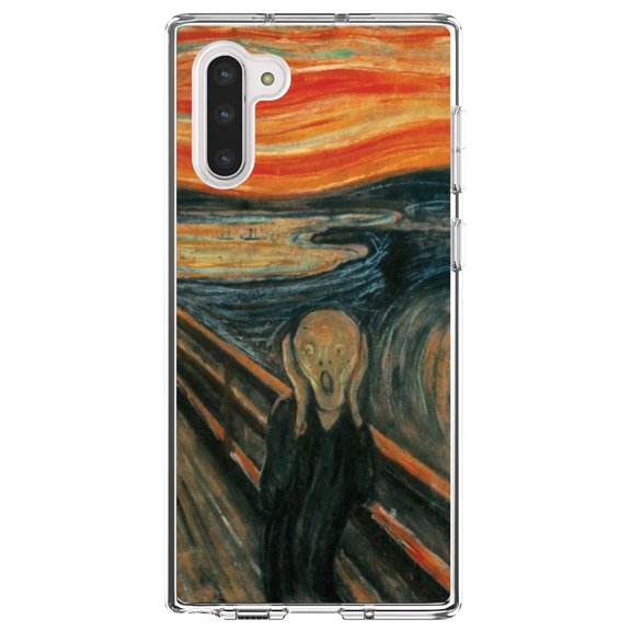 DistinctInk Clear Shockproof Hybrid Case for Samsung Galaxy Note 10 (6.3" Screen) - TPU Bumper, Acrylic Back, Tempered Glass Screen Protector - Edvard Munch The Scream - Classic Art