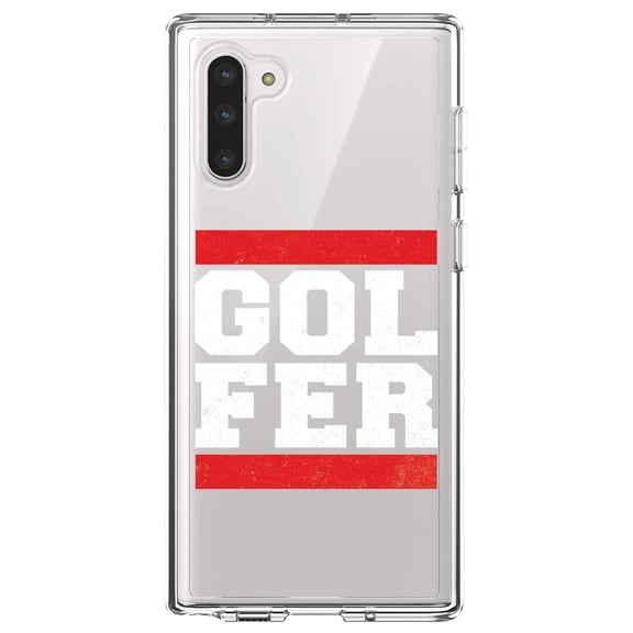 DistinctInk Clear Shockproof Hybrid Case for Samsung Galaxy Note 10 (6.3" Screen) - TPU Bumper Acrylic Back Tempered Glass Screen Protector - Golfer Word Art