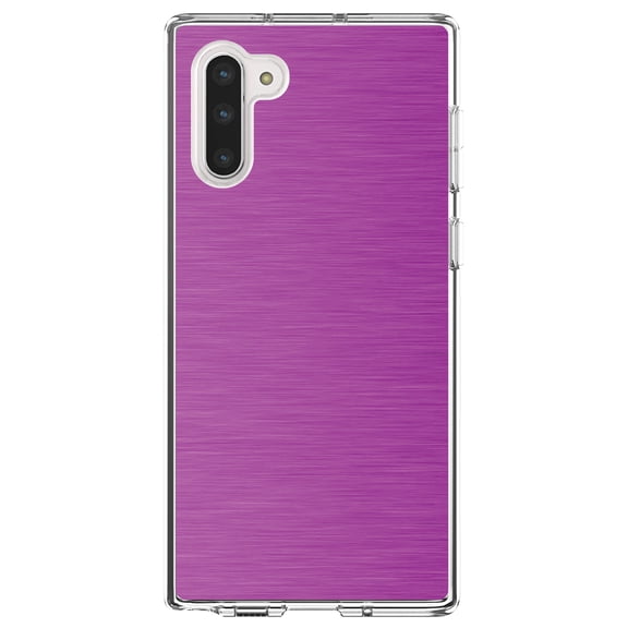 DistinctInk Clear Shockproof Hybrid Case for Samsung Galaxy Note 10 (6.3" Screen) - TPU Bumper, Acrylic Back, Tempered Glass Screen Protector - Hot Pink Stainless Steel Image - Printed Stainless