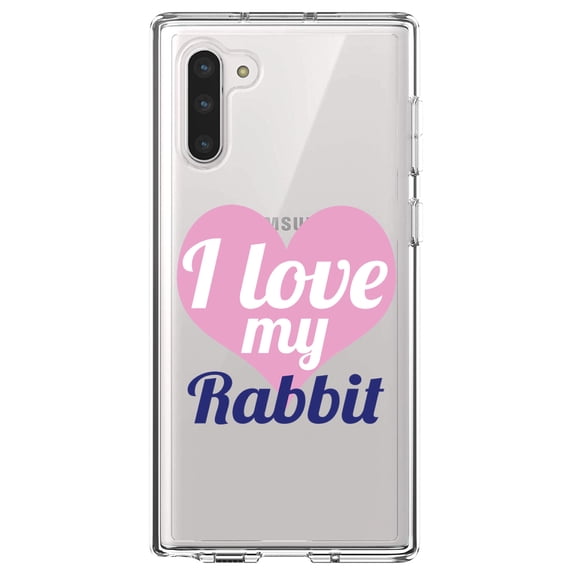 DistinctInk Clear Shockproof Hybrid Case for Samsung Galaxy Note 10 (6.3" Screen) - TPU Bumper Acrylic Back Tempered Glass Screen Protector - I Love My Rabbit