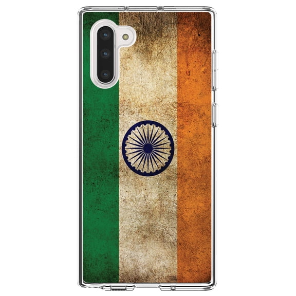 DistinctInk Clear Shockproof Hybrid Case for Samsung Galaxy Note 10 (6.3" Screen) - TPU Bumper, Acrylic Back, Tempered Glass Screen Protector - India Old Flag Indian - India