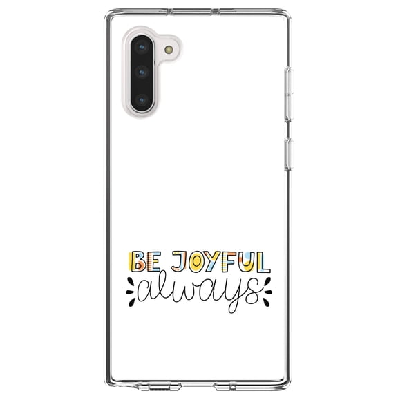 DistinctInk Clear Shockproof Hybrid Case for Samsung Galaxy Note 10 (6.3" Screen) - TPU Bumper, Acrylic Back, Tempered Glass Screen Protector - Be Joyful Always - Rainbow Color