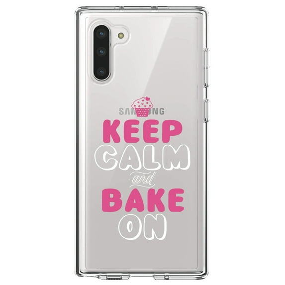 DistinctInk Clear Shockproof Hybrid Case for Samsung Galaxy Note 10 (6.3" Screen) - TPU Bumper Acrylic Back Tempered Glass Screen Protector - Keep Calm and Bake On