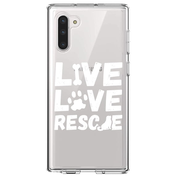 DistinctInk Clear Shockproof Hybrid Case for Samsung Galaxy Note 10 (6.3" Screen) - TPU Bumper Acrylic Back Tempered Glass Screen Protector - Live Love Rescue - Dog Paw