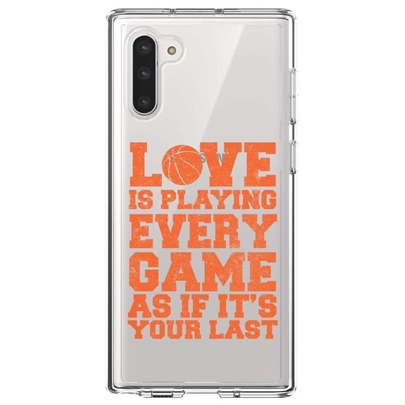 DistinctInk Clear Shockproof Hybrid Case for Samsung Galaxy Note 10 (6.3" Screen) - TPU Bumper Acrylic Back Tempered Glass Screen Protector - Love is Playing Every Game As If It's Your Last
