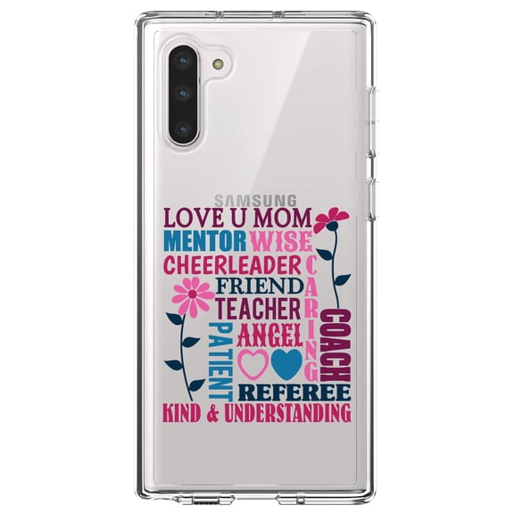 DistinctInk Clear Shockproof Hybrid Case for Samsung Galaxy Note 10 (6.3" Screen) - TPU Bumper Acrylic Back Tempered Glass Screen Protector - Love U Mom Word Art Mother's Day