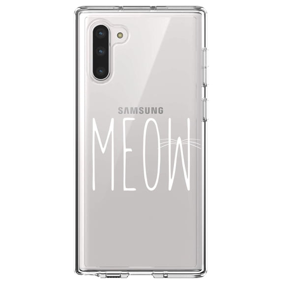 DistinctInk Clear Shockproof Hybrid Case for Samsung Galaxy Note 10 (6.3" Screen) - TPU Bumper Acrylic Back Tempered Glass Screen Protector - Meow - Cat Whiskers
