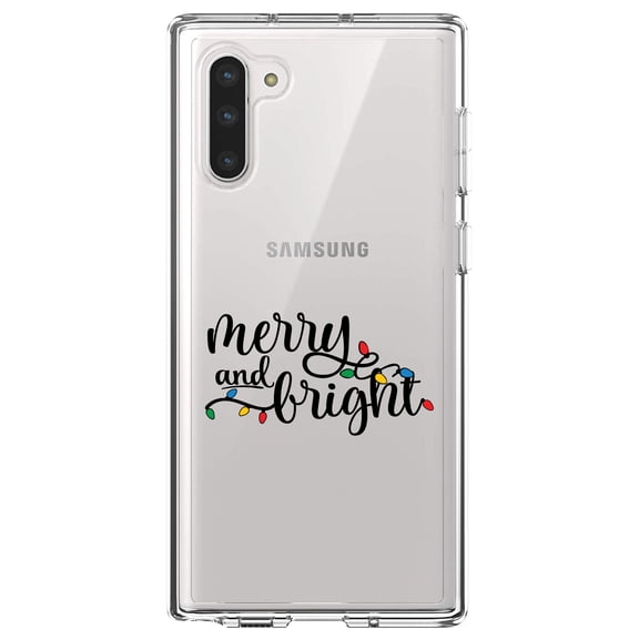 DistinctInk Clear Shockproof Hybrid Case for Samsung Galaxy Note 10 (6.3" Screen) - TPU Bumper Acrylic Back Tempered Glass Screen Protector - Merry and Bright - Christmas Lights