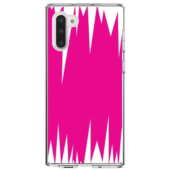 DistinctInk Clear Shockproof Hybrid Case for Samsung Galaxy Note 10 (6.3" Screen) - TPU Bumper, Acrylic Back, Tempered Glass Screen Protector - Neon Pink White Spikes