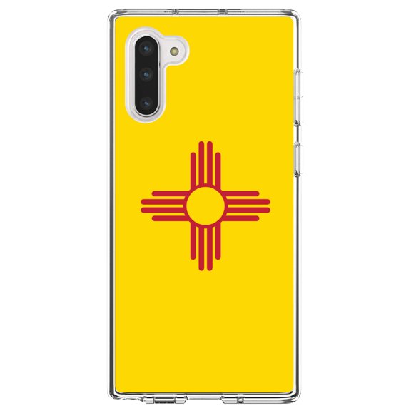 DistinctInk Clear Shockproof Hybrid Case for Samsung Galaxy Note 10 (6.3" Screen) - TPU Bumper, Acrylic Back, Tempered Glass Screen Protector - New Mexico State Flag - US State Flag