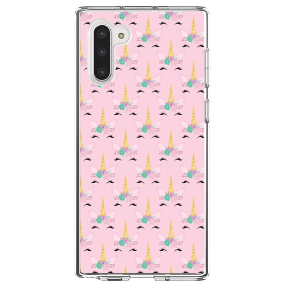 DistinctInk Clear Shockproof Hybrid Case for Samsung Galaxy Note 10 (6.3" Screen) - TPU Bumper, Acrylic Back, Tempered Glass Screen Protector - Pastel Unicorn Pattern - Pink Purple Black
