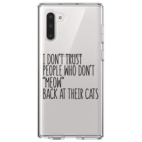 DistinctInk Clear Shockproof Hybrid Case for Samsung Galaxy Note 10 (6.3" Screen) - TPU Bumper Acrylic Back Tempered Glass Screen Protector - People Who Don't Meow Back