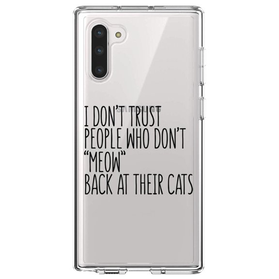 DistinctInk Clear Shockproof Hybrid Case for Samsung Galaxy Note 10 (6.3" Screen) - TPU Bumper Acrylic Back Tempered Glass Screen Protector - People Who Don't Meow Back