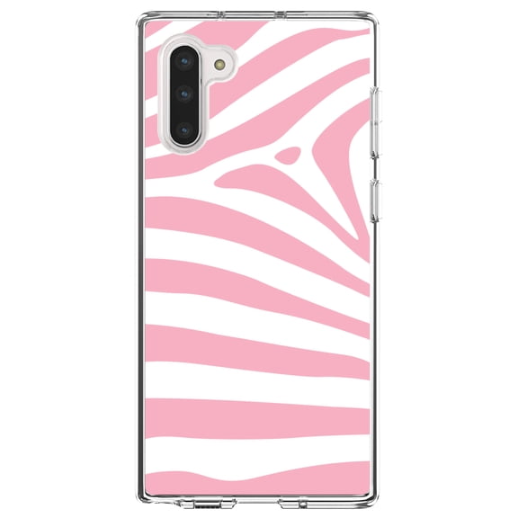 DistinctInk Clear Shockproof Hybrid Case for Samsung Galaxy Note 10 (6.3" Screen) - TPU Bumper, Acrylic Back, Tempered Glass Screen Protector - Pink & White Zebra Skin Stripes