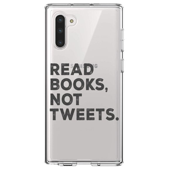 DistinctInk Clear Shockproof Hybrid Case for Samsung Galaxy Note 10 (6.3" Screen) - TPU Bumper Acrylic Back Tempered Glass Screen Protector - Read Books, Not Tweets