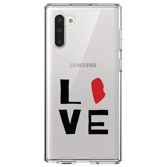 DistinctInk Clear Shockproof Hybrid Case for Samsung Galaxy Note 10 (6.3" Screen) - TPU Bumper Acrylic Back Tempered Glass Screen Protector - Rhode Island - Love Red & Black