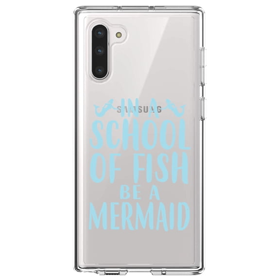 DistinctInk Clear Shockproof Hybrid Case for Samsung Galaxy Note 10 (6.3" Screen) - TPU Bumper Acrylic Back Tempered Glass Screen Protector - In a School of Fish Be a Mermaid