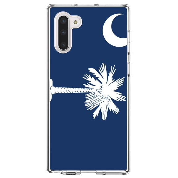 DistinctInk Clear Shockproof Hybrid Case for Samsung Galaxy Note 10 (6.3" Screen) - TPU Bumper, Acrylic Back, Tempered Glass Screen Protector - South Carolina State Flag - US State Flag