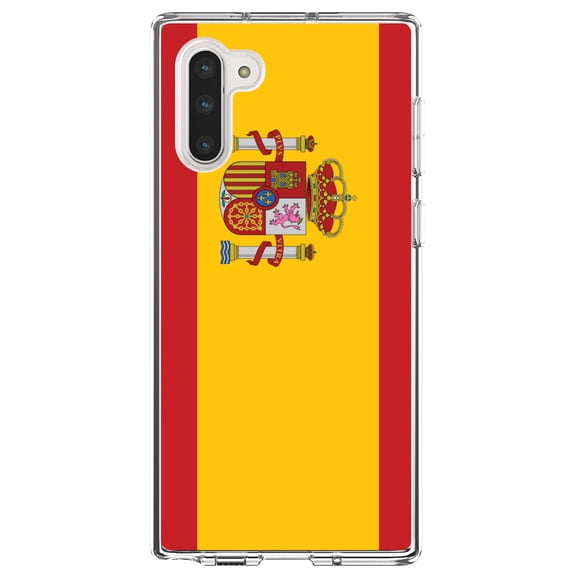 DistinctInk Clear Shockproof Hybrid Case for Samsung Galaxy Note 10 (6.3" Screen) - TPU Bumper, Acrylic Back, Tempered Glass Screen Protector - Spain Spanish Flag Red Yellow - Spain