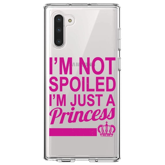 DistinctInk Clear Shockproof Hybrid Case for Samsung Galaxy Note 10 (6.3" Screen) - TPU Bumper Acrylic Back Tempered Glass Screen Protector - I'm Not Spoiled I'm Just a Princess