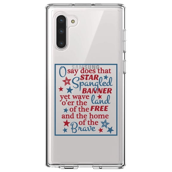 DistinctInk Clear Shockproof Hybrid Case for Samsung Galaxy Note 10 (6.3" Screen) - TPU Bumper Acrylic Back Tempered Glass Screen Protector - Star Spangled Banner Word Art