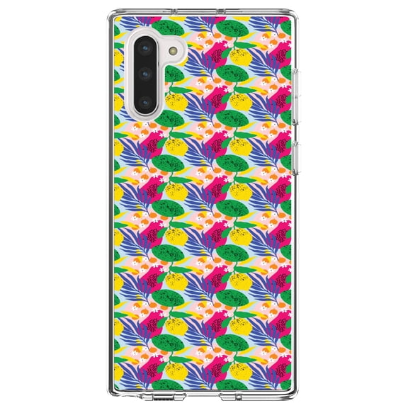 DistinctInk Clear Shockproof Hybrid Case for Samsung Galaxy Note 10 (6.3" Screen) - TPU Bumper, Acrylic Back, Tempered Glass Screen Protector - Summer Vibes Floral Pattern Pink Green Yellow