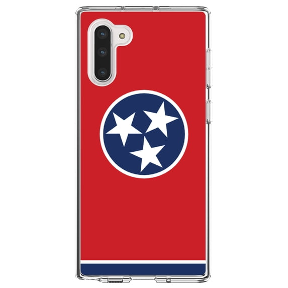 DistinctInk Clear Shockproof Hybrid Case for Samsung Galaxy Note 10 (6.3" Screen) - TPU Bumper, Acrylic Back, Tempered Glass Screen Protector - Tennessee State Flag - US State Flag