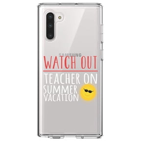 DistinctInk Clear Shockproof Hybrid Case for Samsung Galaxy Note 10 (6.3" Screen) - TPU Bumper Acrylic Back Tempered Glass Screen Protector - Watch Out Teacher on Summer Vacation