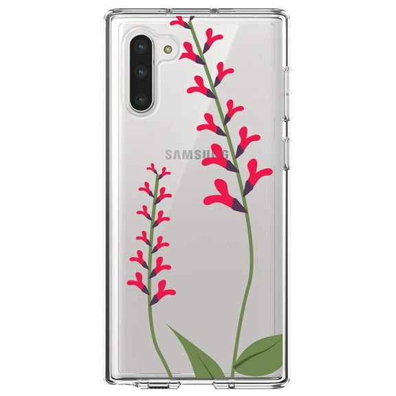 DistinctInk Clear Shockproof Hybrid Case for Samsung Galaxy Note 10 (6.3" Screen) - TPU Bumper Acrylic Back Tempered Glass Screen Protector - Wildflowers Hot Pink