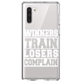 thumbnail image 1 of DistinctInk Clear Shockproof Hybrid Case for Samsung Galaxy Note 10 (6.3" Screen) - TPU Bumper Acrylic Back Tempered Glass Screen Protector - Winners Train Losers Complain, 1 of 1