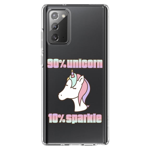 DistinctInk Clear Shockproof Hybrid Case for Samsung Galaxy Note 20 (6.7" Screen) - TPU Bumper Acrylic Back Tempered Glass Screen Protector - 90% Unicorn 10% Sparkle