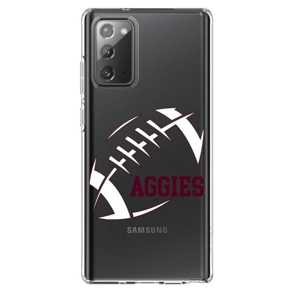 DistinctInk Clear Shockproof Hybrid Case for Samsung Galaxy Note 20 (6.7" Screen) - TPU Bumper, Acrylic Back, Tempered Glass Screen Protector - Aggies Football - Maroon, White