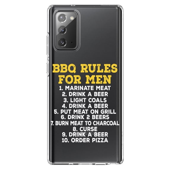 DistinctInk Clear Shockproof Hybrid Case for Samsung Galaxy Note 20 (6.7" Screen) - TPU Bumper Acrylic Back Tempered Glass Screen Protector - BBQ Rules for Men
