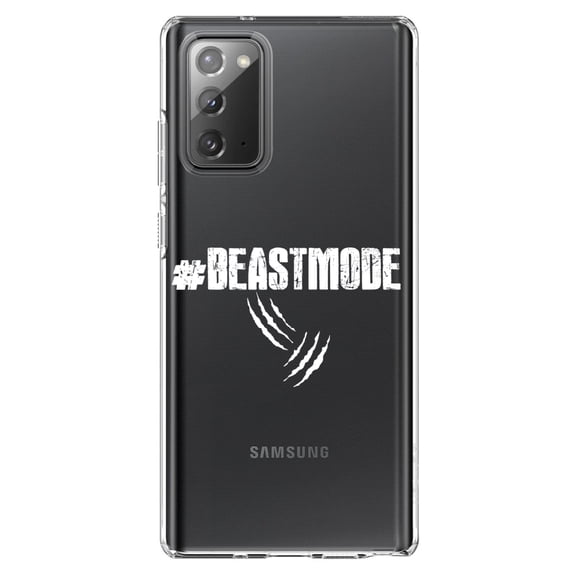 DistinctInk Clear Shockproof Hybrid Case for Samsung Galaxy Note 20 (6.7" Screen) - TPU Bumper Acrylic Back Tempered Glass Screen Protector - #Beastmode Beast Mode