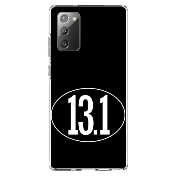 DistinctInk Clear Shockproof Hybrid Case for Samsung Galaxy Note 20 (6.7" Screen) - TPU Bumper, Acrylic Back, Tempered Glass Screen Protector - Black White 13.1 Half Marathon Run - Running