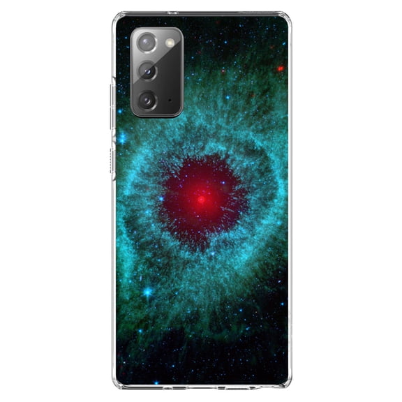 DistinctInk Clear Shockproof Hybrid Case for Samsung Galaxy Note 20 (6.7" Screen) - TPU Bumper, Acrylic Back, Tempered Glass Screen Protector - Blue Teal Black Helix Nebula - Astronomy