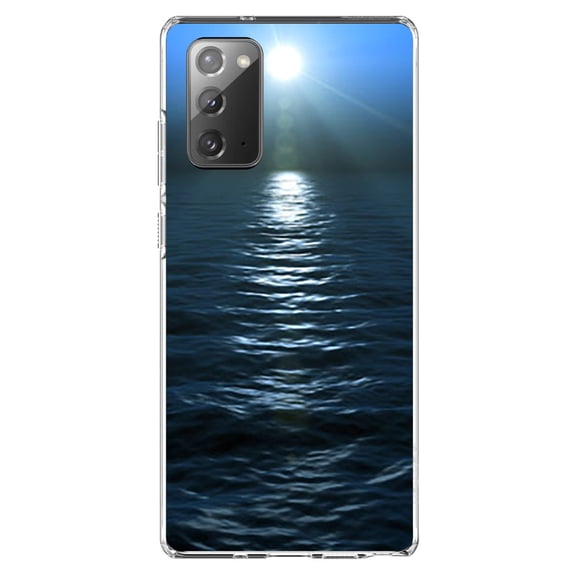 DistinctInk Clear Shockproof Hybrid Case for Samsung Galaxy Note 20 (6.7" Screen) - TPU Bumper, Acrylic Back, Tempered Glass Screen Protector - Blue Water Ocean Horizon