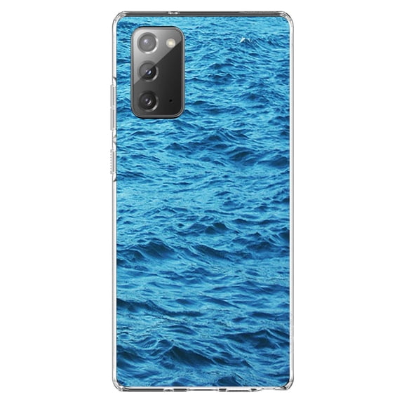 DistinctInk Clear Shockproof Hybrid Case for Samsung Galaxy Note 20 (6.7" Screen) - TPU Bumper, Acrylic Back, Tempered Glass Screen Protector - Blue Water Ocean Waves