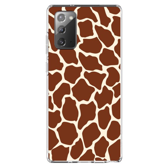 DistinctInk Clear Shockproof Hybrid Case for Samsung Galaxy Note 20 (6.7" Screen) - TPU Bumper, Acrylic Back, Tempered Glass Screen Protector - Brown Tan Beige Giraffe Skin Spots - Animal Print