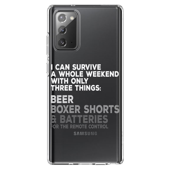 DistinctInk Clear Shockproof Hybrid Case for Samsung Galaxy Note 20 (6.7" Screen) - TPU Bumper Acrylic Back Tempered Glass Screen Protector - Can Survive with Only Beer Boxers Batteries