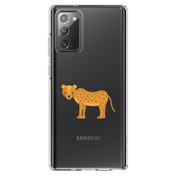 DistinctInk Clear Shockproof Hybrid Case for Samsung Galaxy Note 20 (6.7" Screen) - TPU Bumper Acrylic Back Tempered Glass Screen Protector - Cartoon Cheetah Leopard