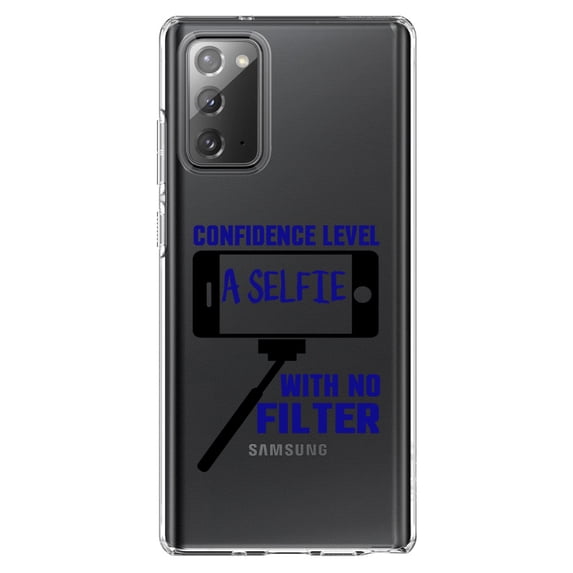 DistinctInk Clear Shockproof Hybrid Case for Samsung Galaxy Note 20 (6.7" Screen) - TPU Bumper Acrylic Back Tempered Glass Screen Protector - Confidence Level Selfie with No Filter