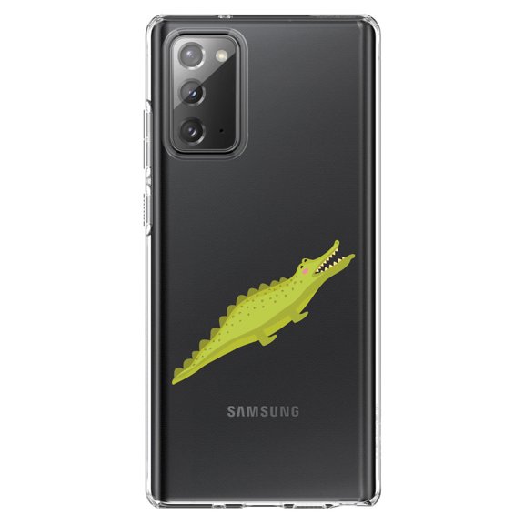 DistinctInk Clear Shockproof Hybrid Case for Samsung Galaxy Note 20 (6.7" Screen) - TPU Bumper Acrylic Back Tempered Glass Screen Protector - Cute Cartoon Alligator