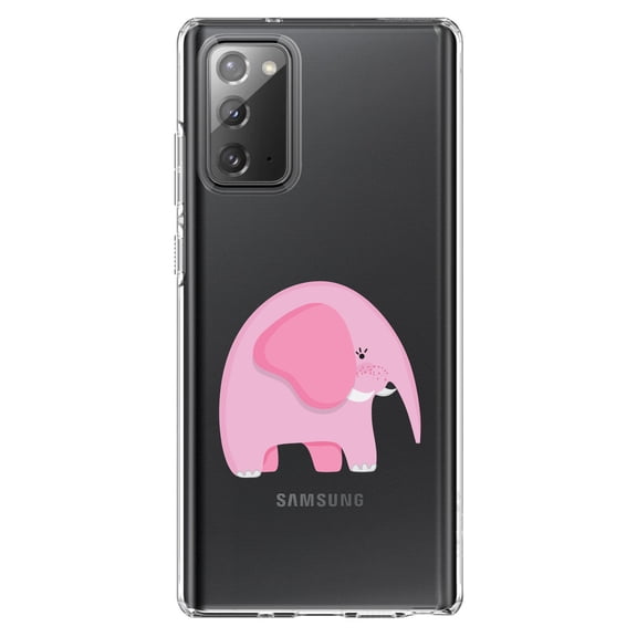 DistinctInk Clear Shockproof Hybrid Case for Samsung Galaxy Note 20 (6.7" Screen) - TPU Bumper Acrylic Back Tempered Glass Screen Protector - Cute Cartoon Elephant - Pink