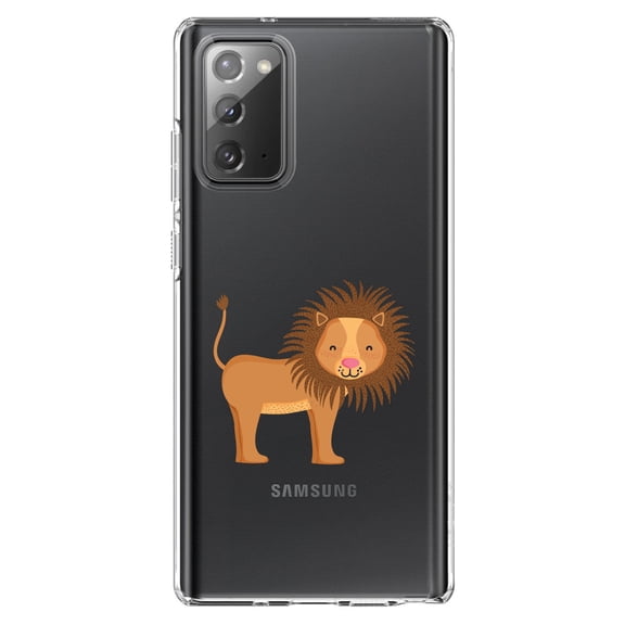 DistinctInk Clear Shockproof Hybrid Case for Samsung Galaxy Note 20 (6.7" Screen) - TPU Bumper Acrylic Back Tempered Glass Screen Protector - Cute Cartoon Lion