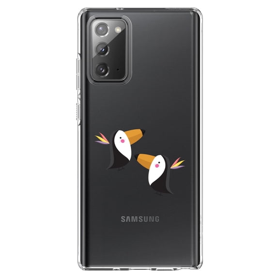 DistinctInk Clear Shockproof Hybrid Case for Samsung Galaxy Note 20 (6.7" Screen) - TPU Bumper Acrylic Back Tempered Glass Screen Protector - Cute Cartoon Toucans